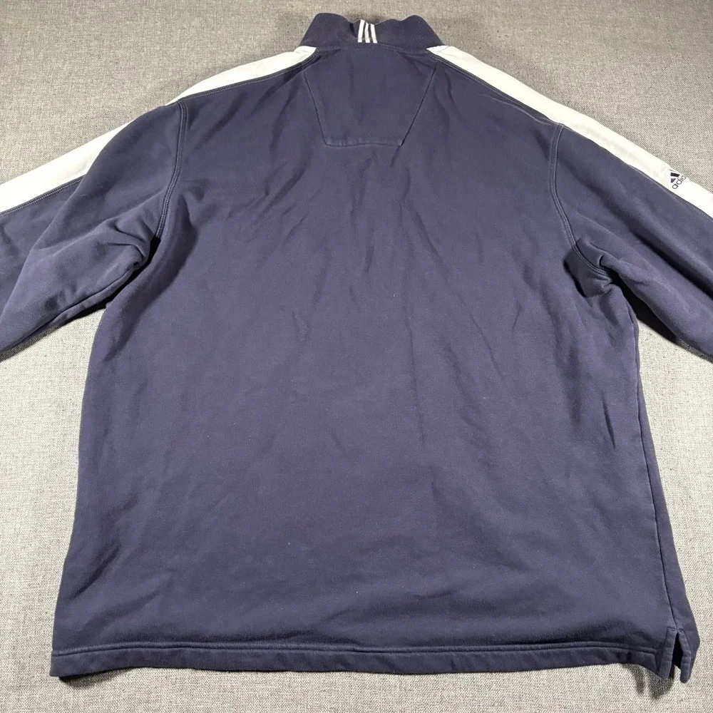 Adidas Quarter Zip Pullover Mens Large‎ Navy Blue White Stripe Stretch Logo